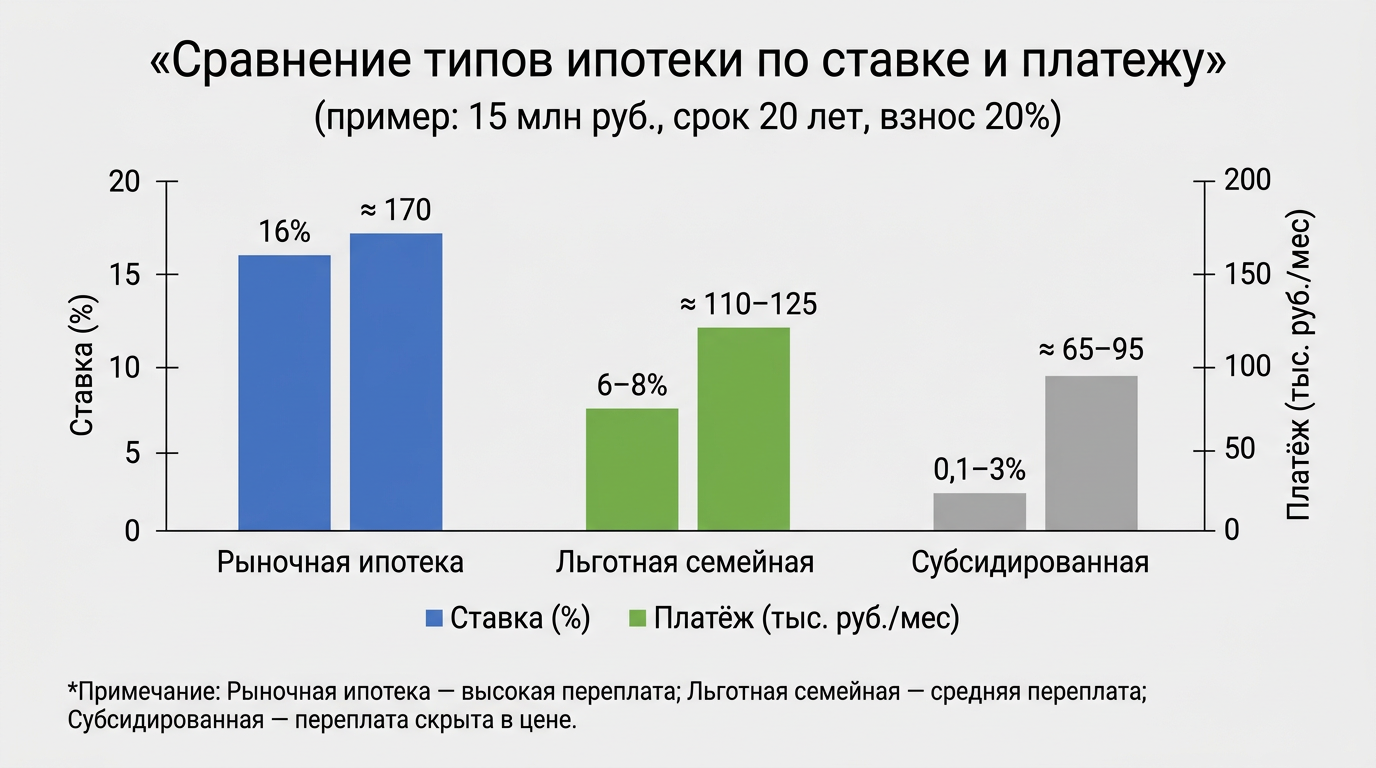Сравнение типов ипотеки по ставке и платежу